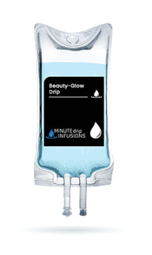 IV drip labeled Beauty-Glow Drip by Minute Drip Infusions.