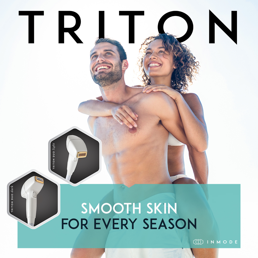 Couple with smooth skin promoting Triton skincare for all seasons.