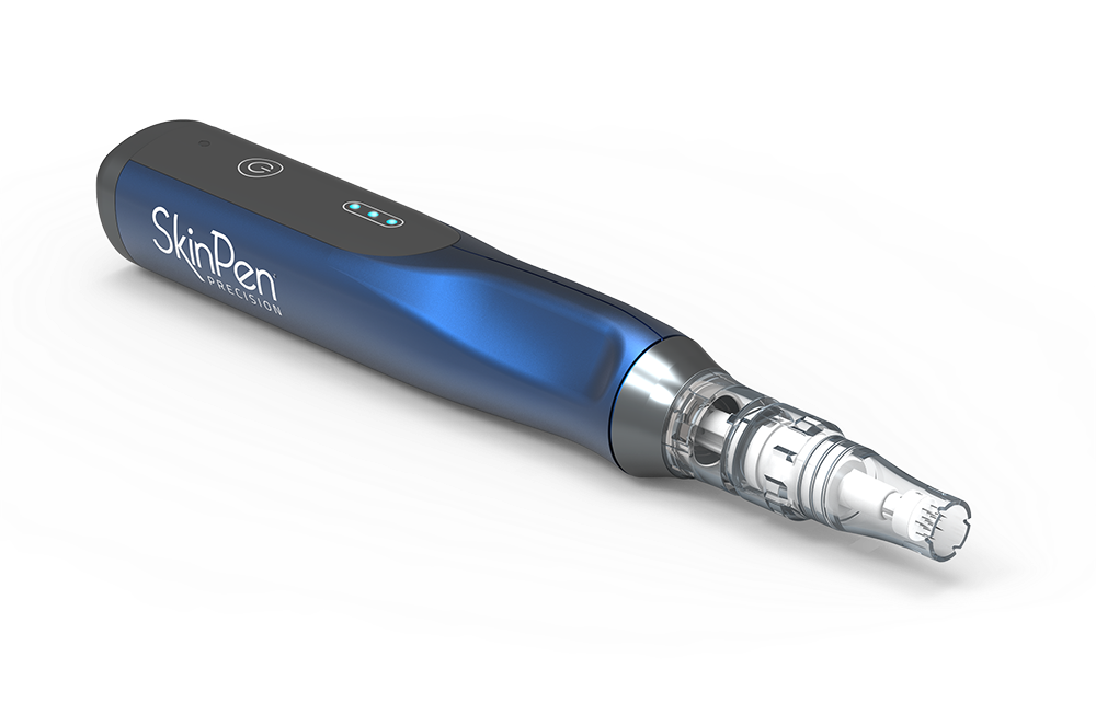 A sleek, modern blue vape pen with a clear mouthpiece.